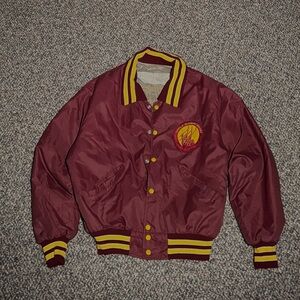 Vintage Maroon and Yellow Layola Hockey Bomber Jacket